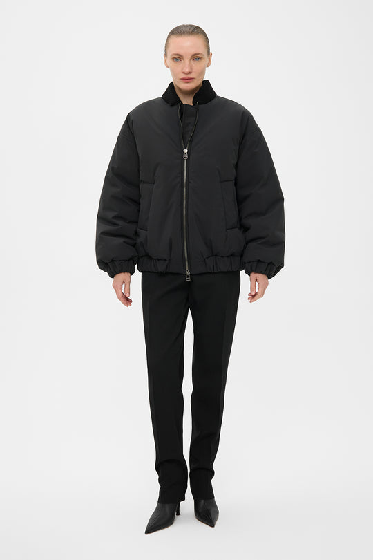 AARON PUFFER JACKET WITH SHEARLING COLLAR IN BLACK