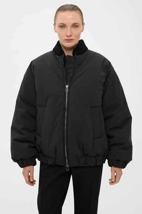 AARON PUFFER JACKET WITH SHEARLING COLLAR IN BLACK