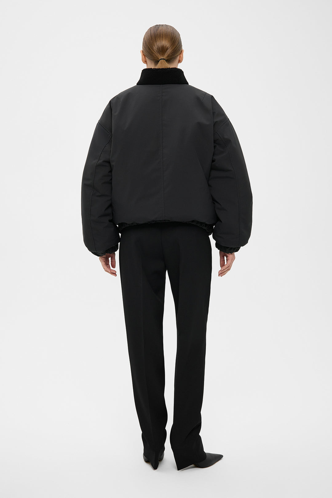 AARON PUFFER JACKET WITH SHEARLING COLLAR IN BLACK