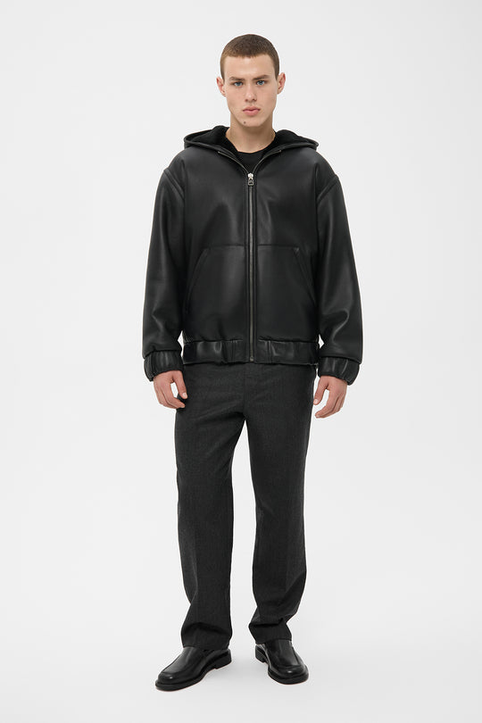 MERINO SHEARLING HOODED JACKET IN BLACK