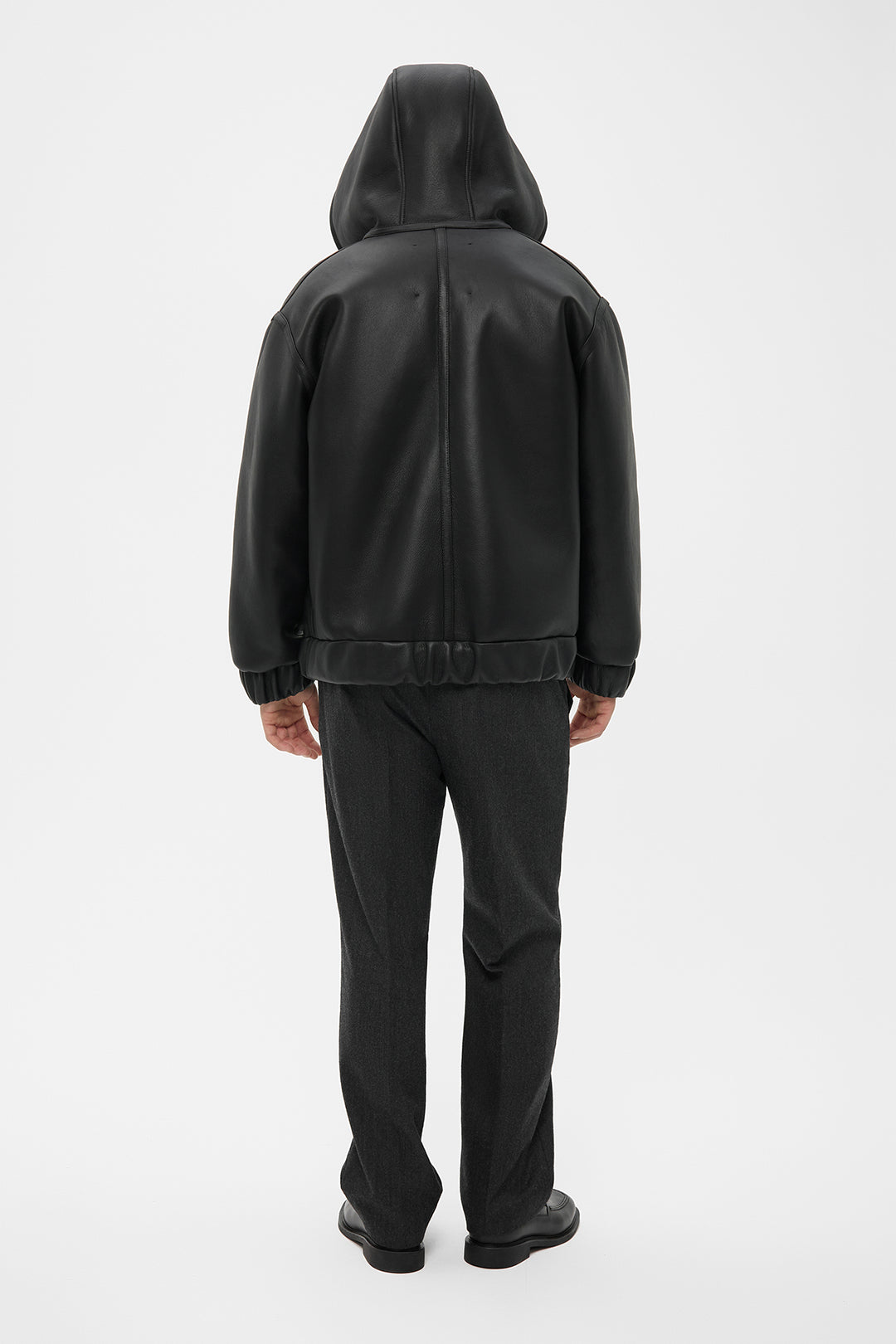 MERINO SHEARLING HOODED JACKET IN BLACK