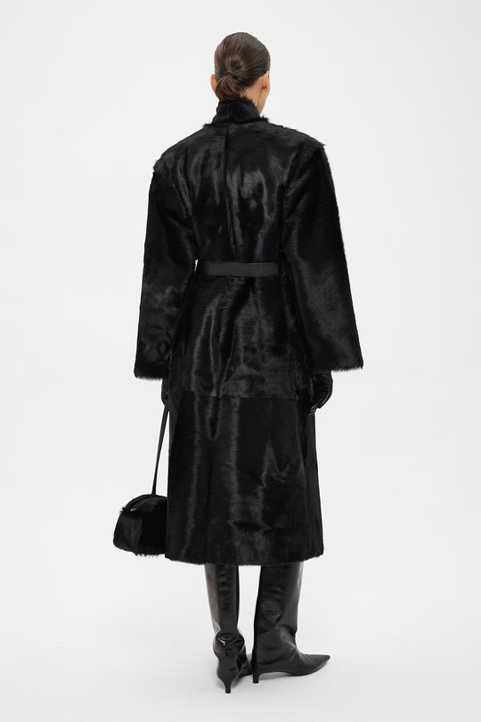 RIN CAVALLINO SHEARLING COAT IN OBSIDIAN BLACK