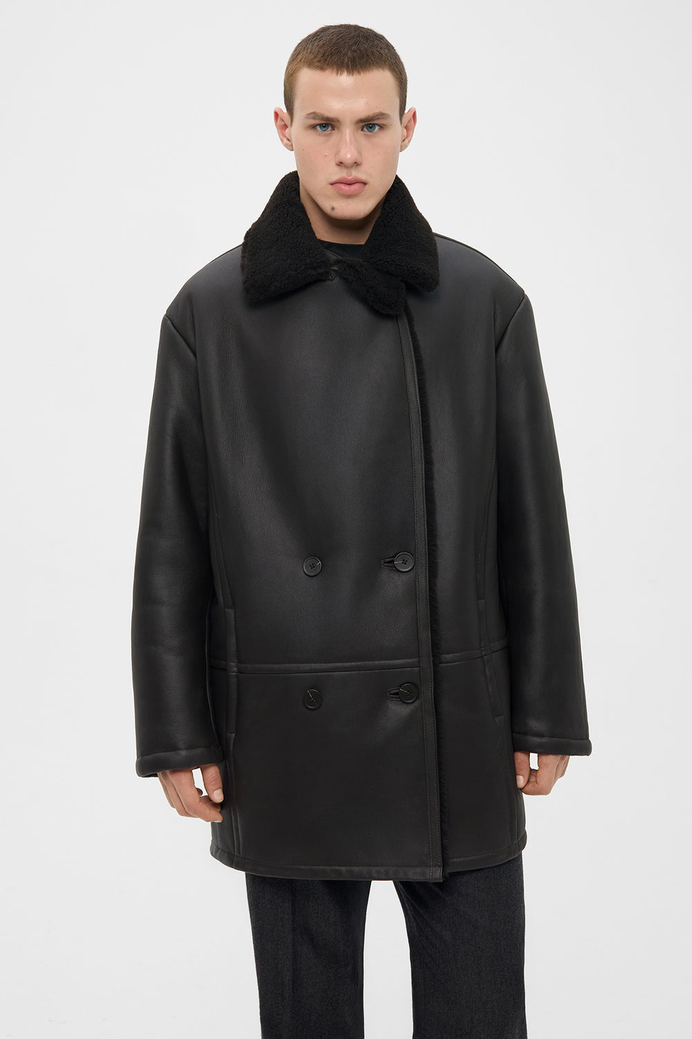 GRANDPA'S ELONGATED SHEARLING JACKET IN DARK BROWN