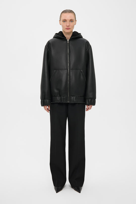 MERINO SHEARLING HOODED JACKET IN BLACK