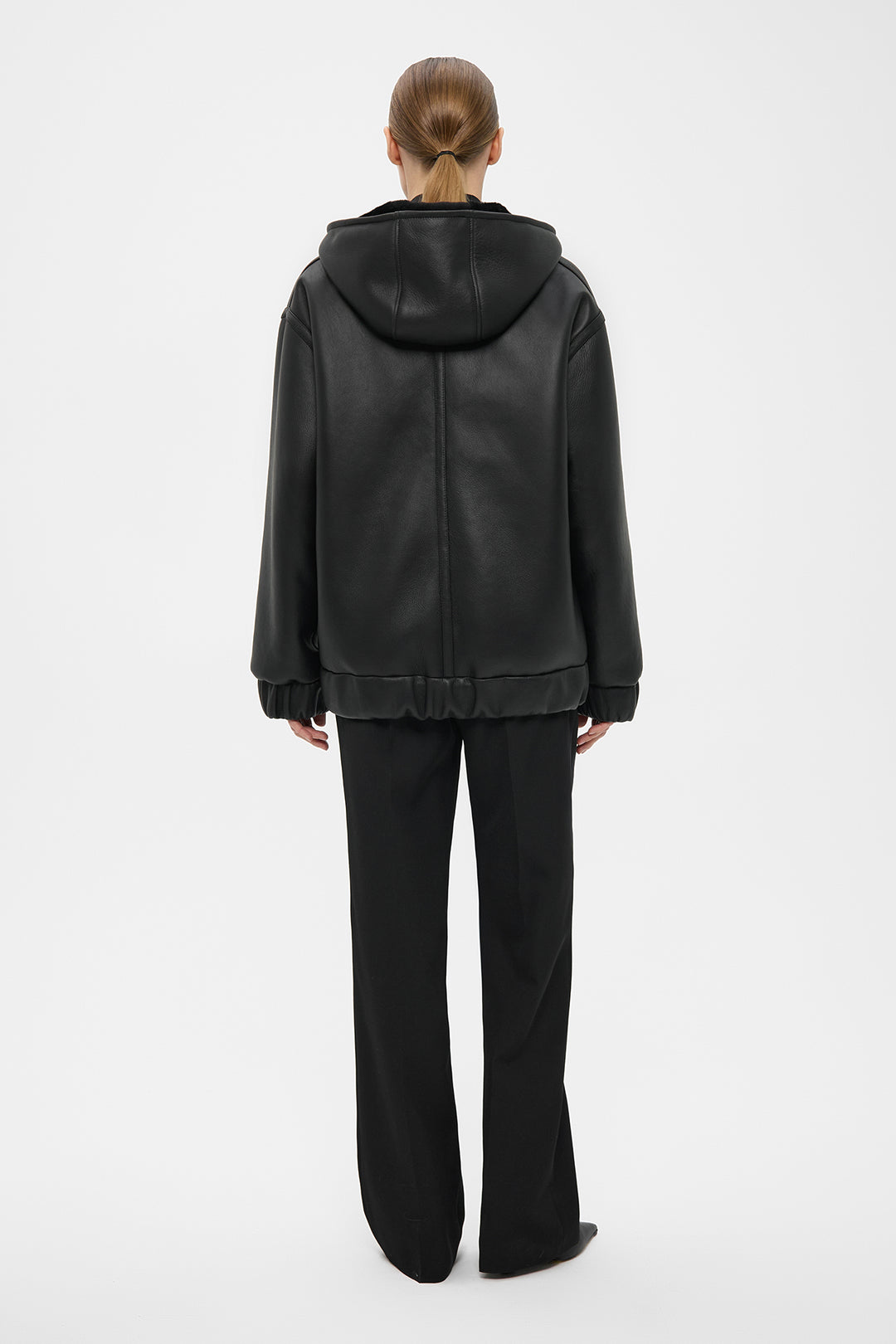 MERINO SHEARLING HOODED JACKET IN BLACK