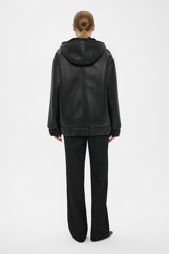 MERINO SHEARLING HOODED JACKET IN BLACK