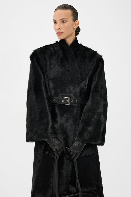 RIN CAVALLINO SHEARLING COAT IN OBSIDIAN BLACK