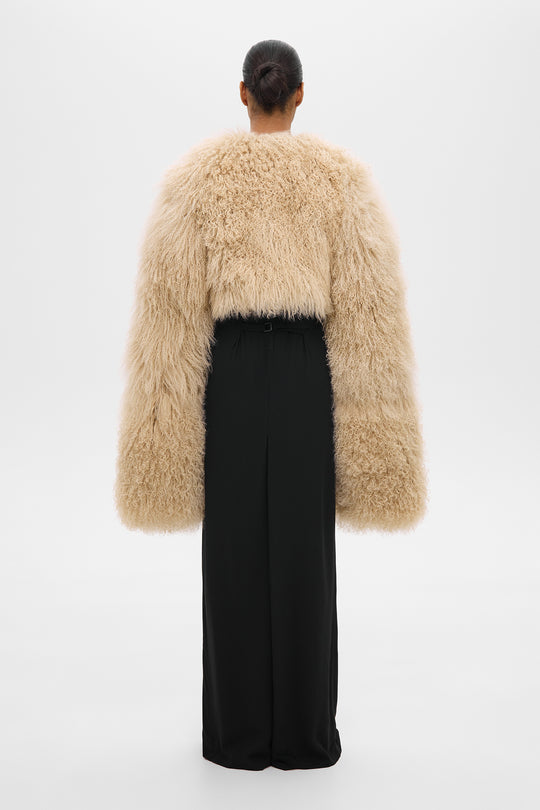 HANNAH SHEARLING CAPE COAT IN BEIGE