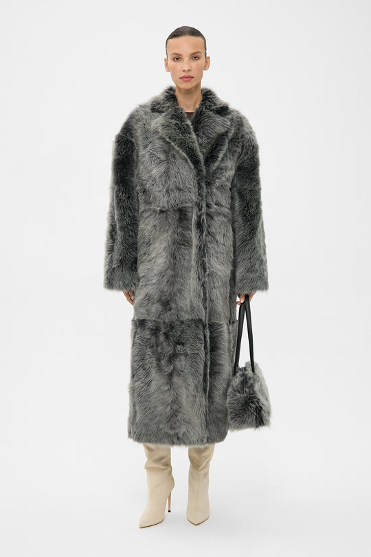 RAVEN TOSCANA SHEARLING COAT IN ASH NOIR