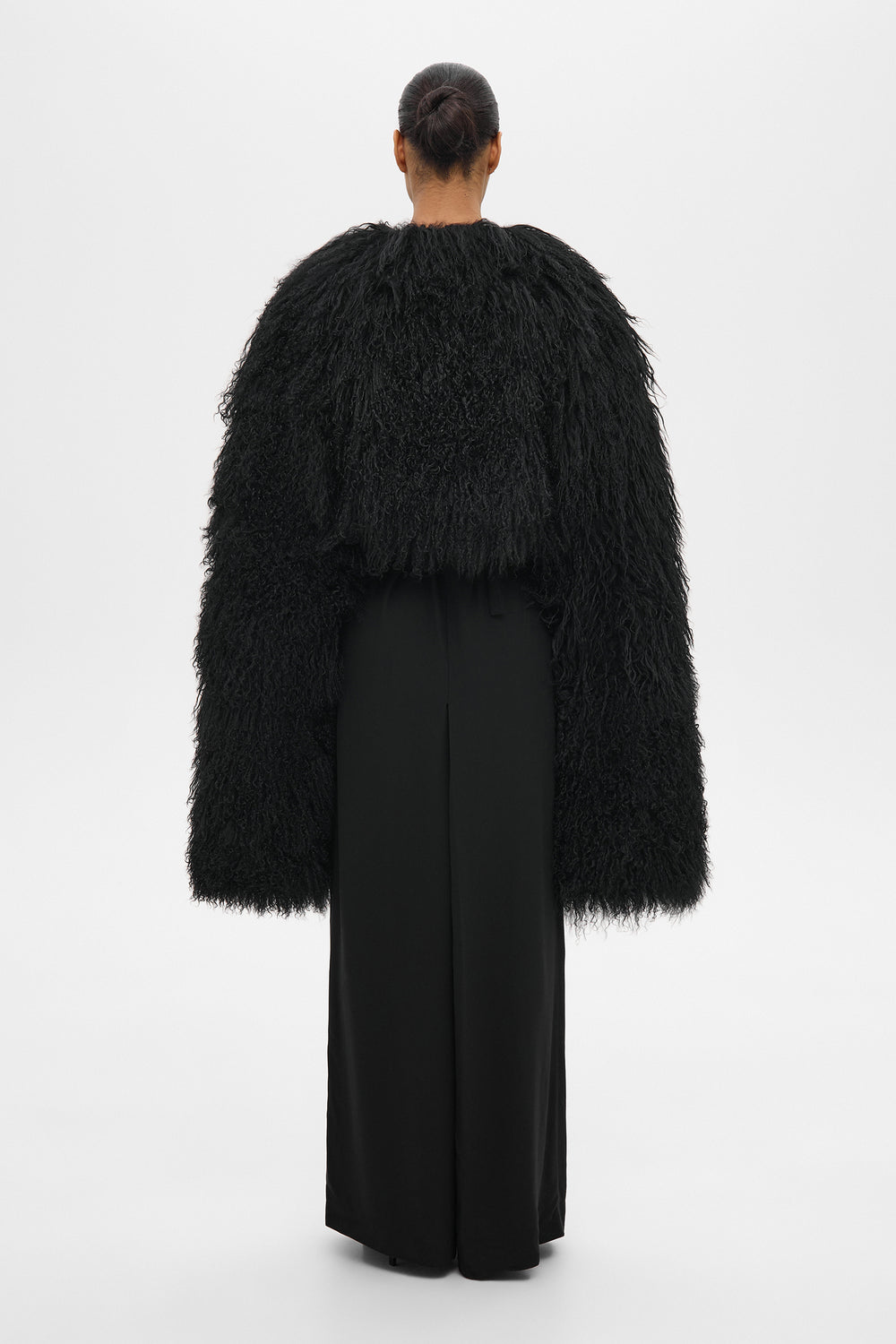 HANNAH SHEARLING CAPE COAT IN BLACK