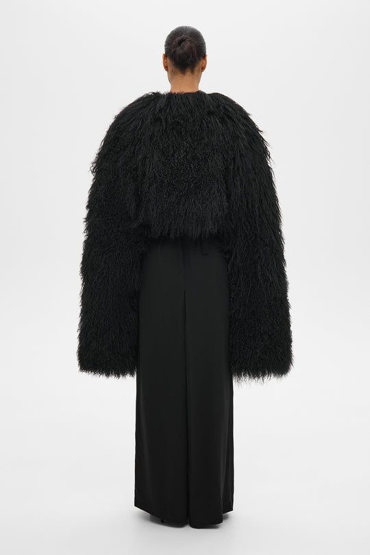 HANNAH SHEARLING CAPE COAT IN BLACK