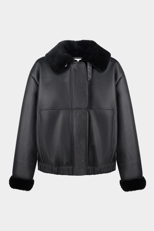 OVERSIZED MERINO BOMBER JACKET IN BLACK