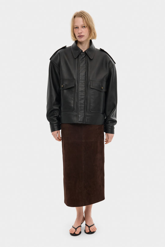 THOM LEATHER BOMBER JACKET IN DARK BROWN