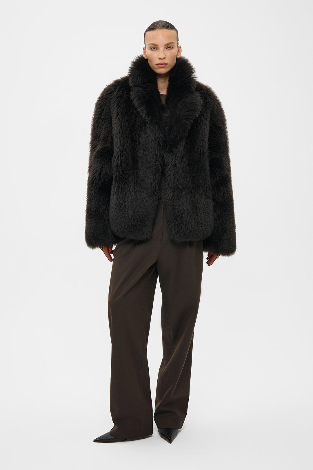 TEDDY VOLUMINOUS SHEARLING COAT IN CHOCOLATE BROWN