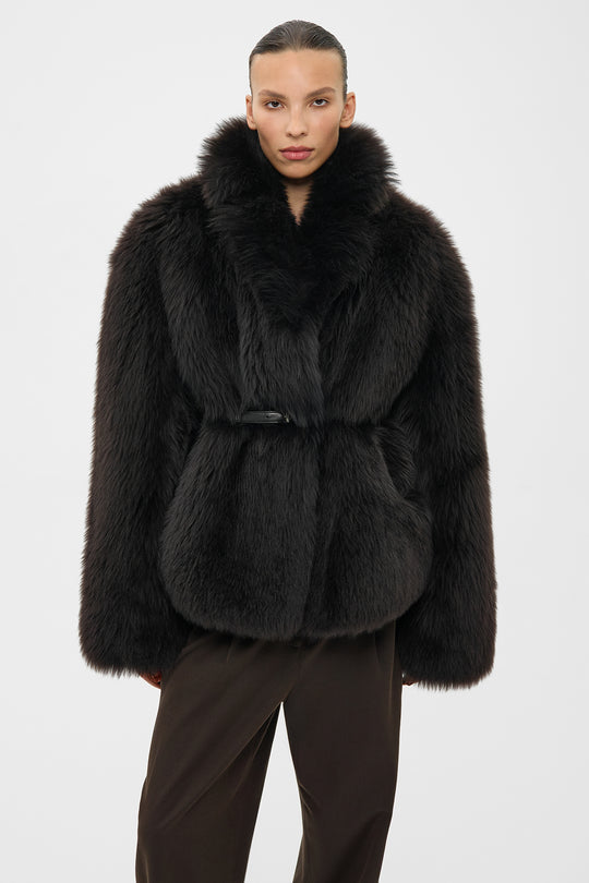 TEDDY VOLUMINOUS SHEARLING COAT IN CHOCOLATE BROWN