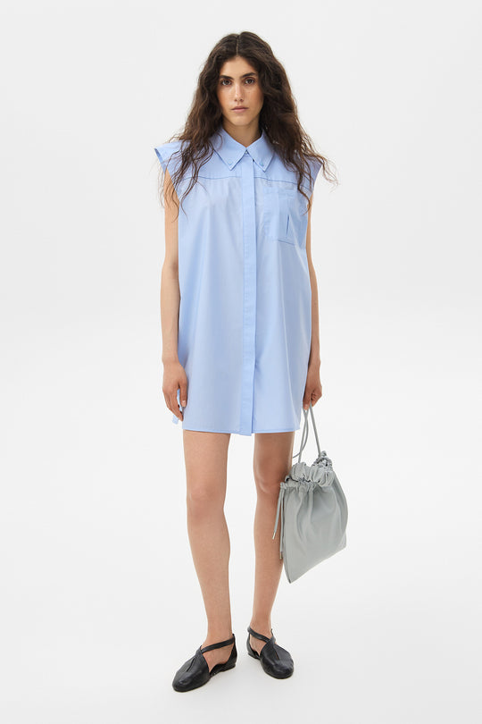 VIKI SLEEVELESS MINI SHIRT-DRESS IN BLUE