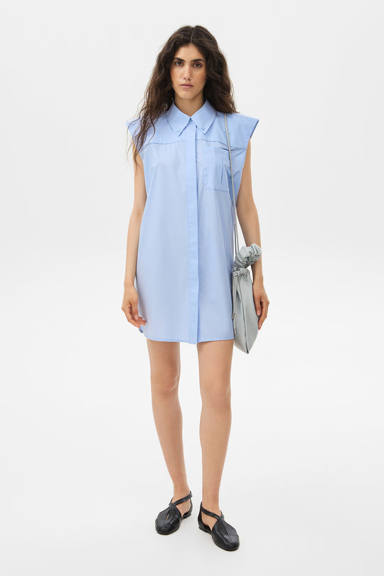 VIKI SLEEVELESS MINI SHIRT-DRESS IN BLUE