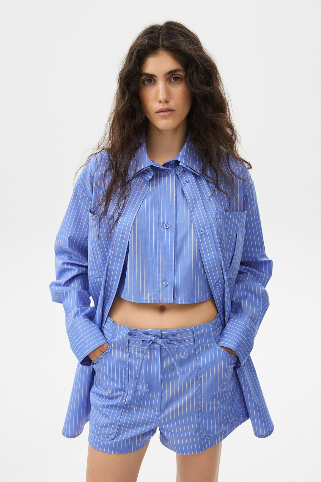 GANNA LAYERED COTTON SHIRT IN BLUE STRIPES