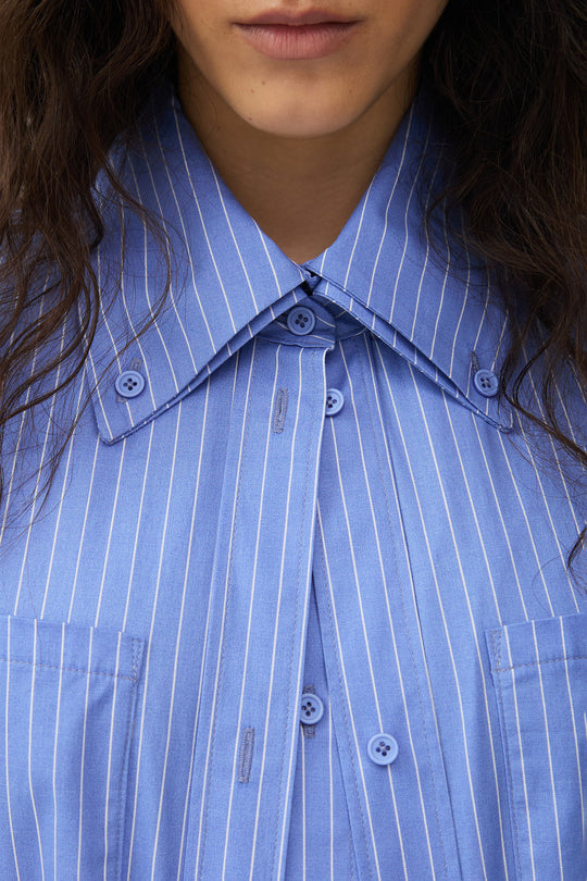 GANNA LAYERED COTTON SHIRT IN BLUE STRIPES