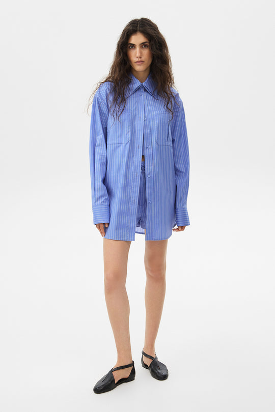 GANNA LAYERED COTTON SHIRT IN BLUE STRIPES