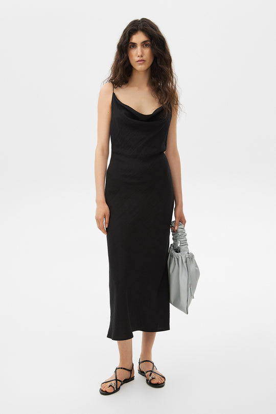 VIRA COWL NECK MIDI DRESS IN BLACK