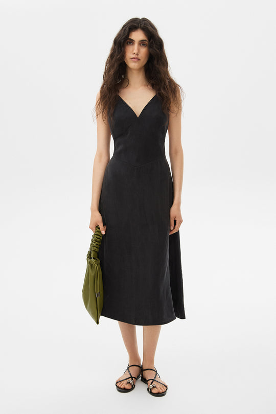 ISHA SATIN SUNDRESS IN BLACK