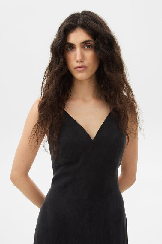 ISHA SATIN SUNDRESS IN BLACK