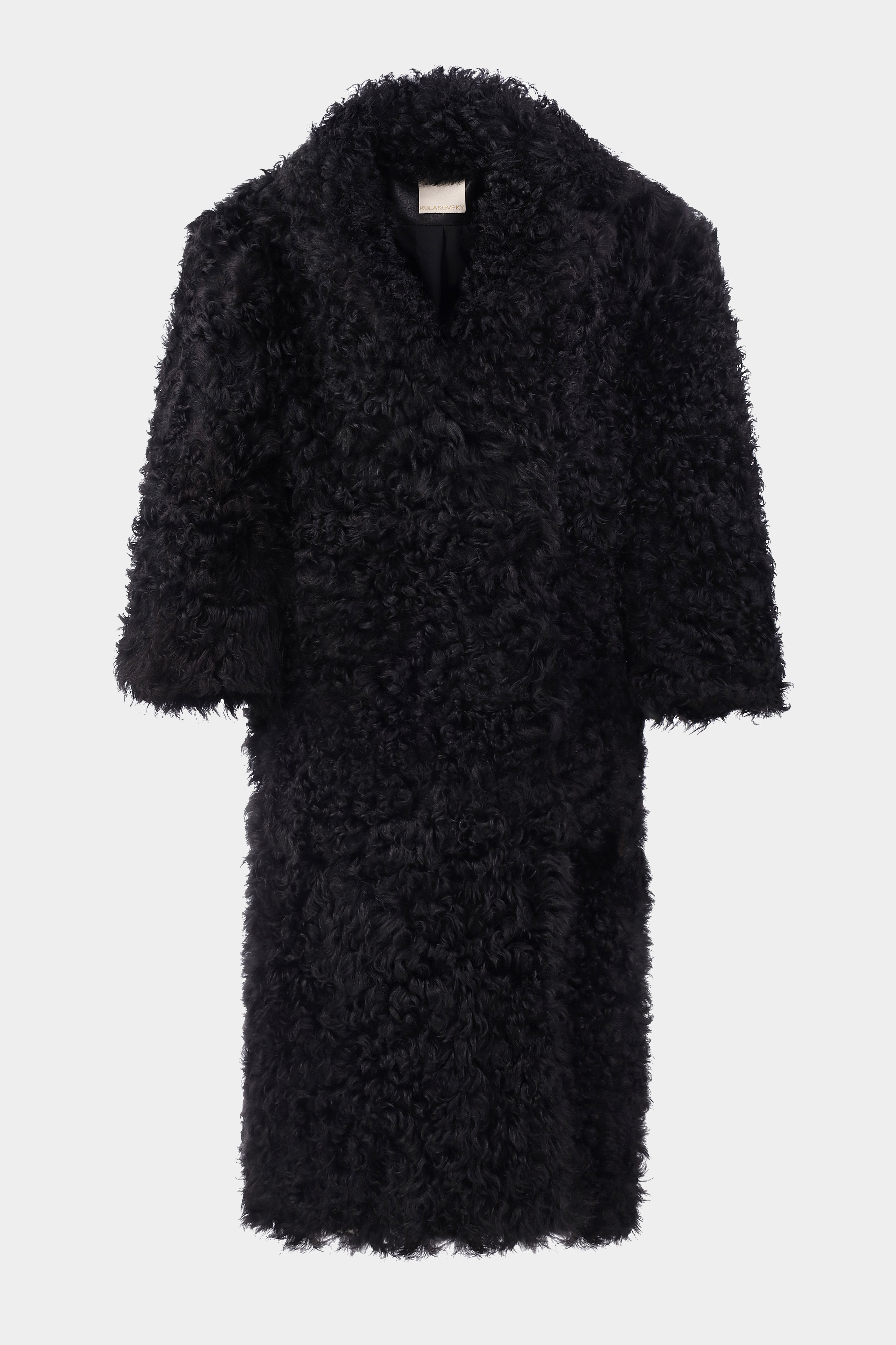 Samantha Shearling Coat With Wide Shoulders In Black (2320/1)