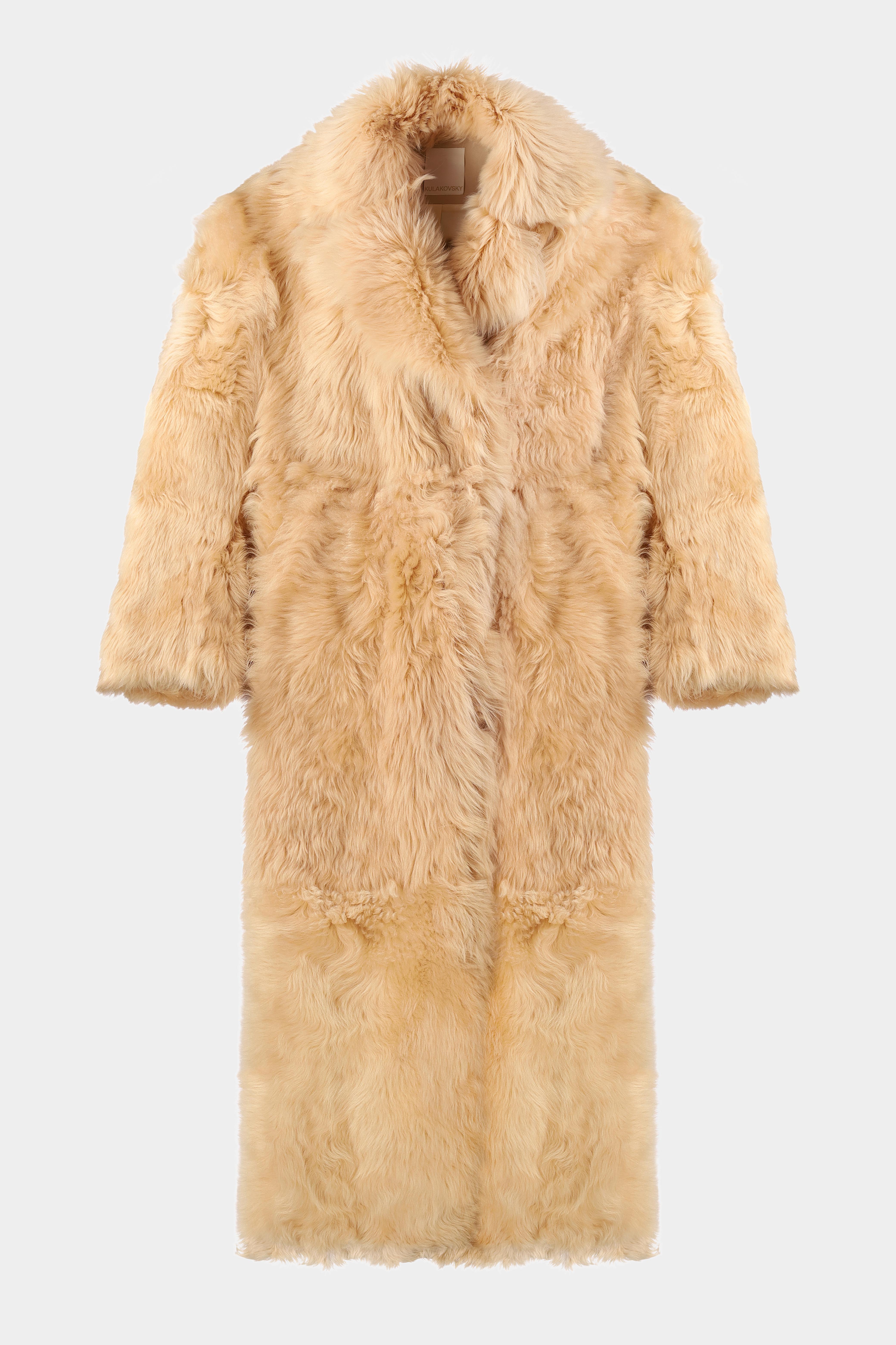 Samantha Shearling Coat With Wide Shoulders In Beige (2320/3)