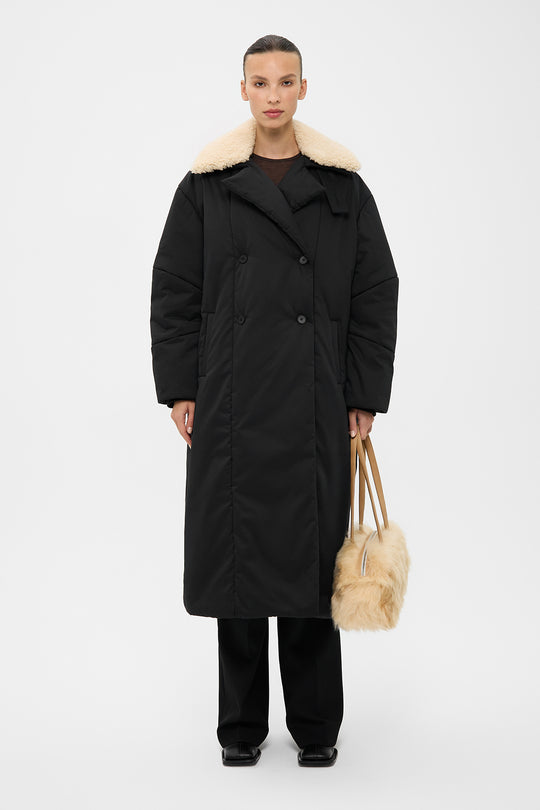 OSTIN PUFFER COAT WITH DETACHABLE SHEARLING COLLAR IN BLACK