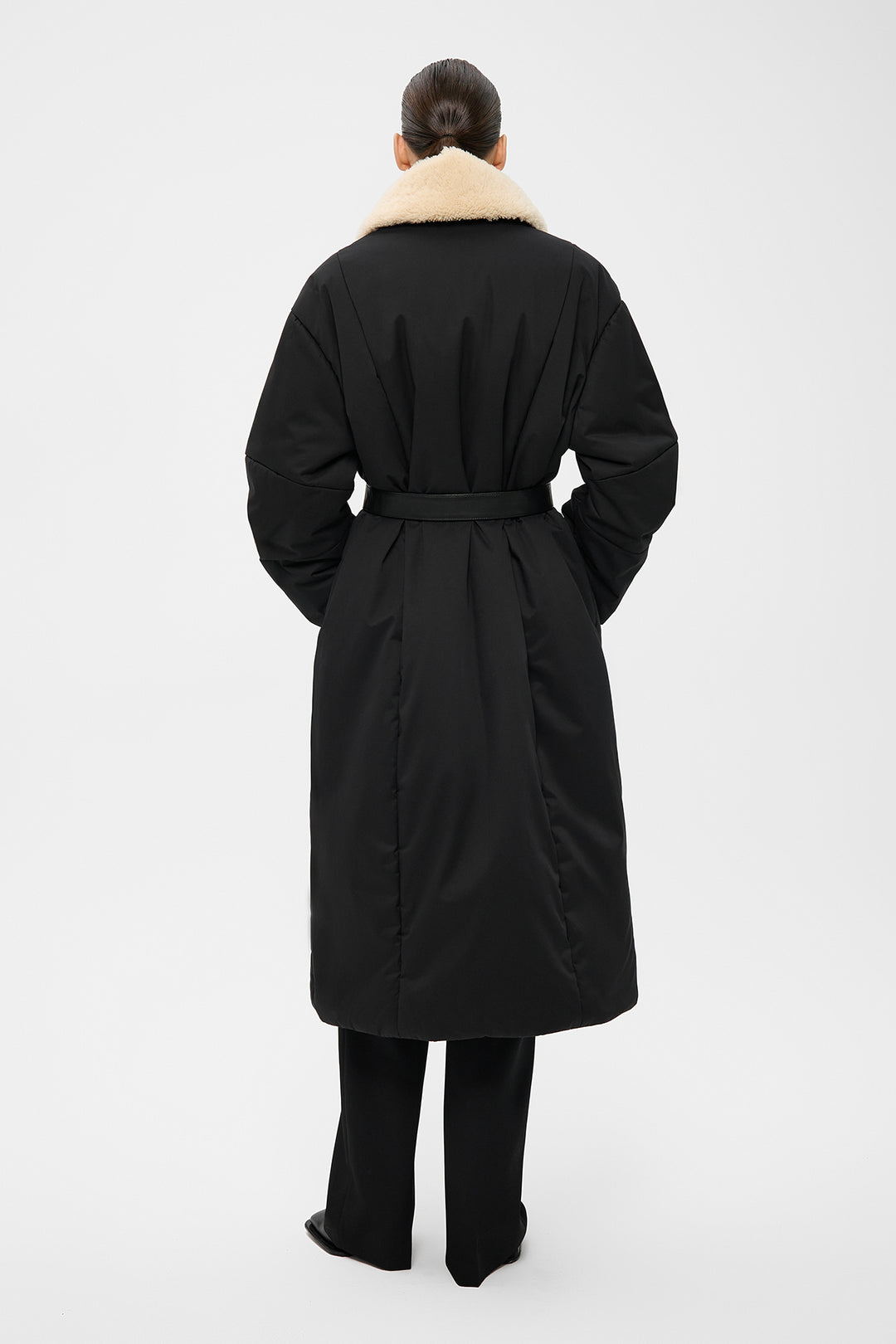 OSTIN PUFFER COAT WITH DETACHABLE SHEARLING COLLAR IN BLACK