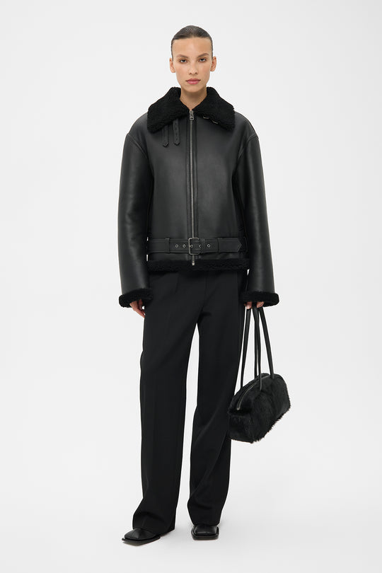 CLASSIC MERINO SHEARLING AVIATOR JACKET IN BLACK