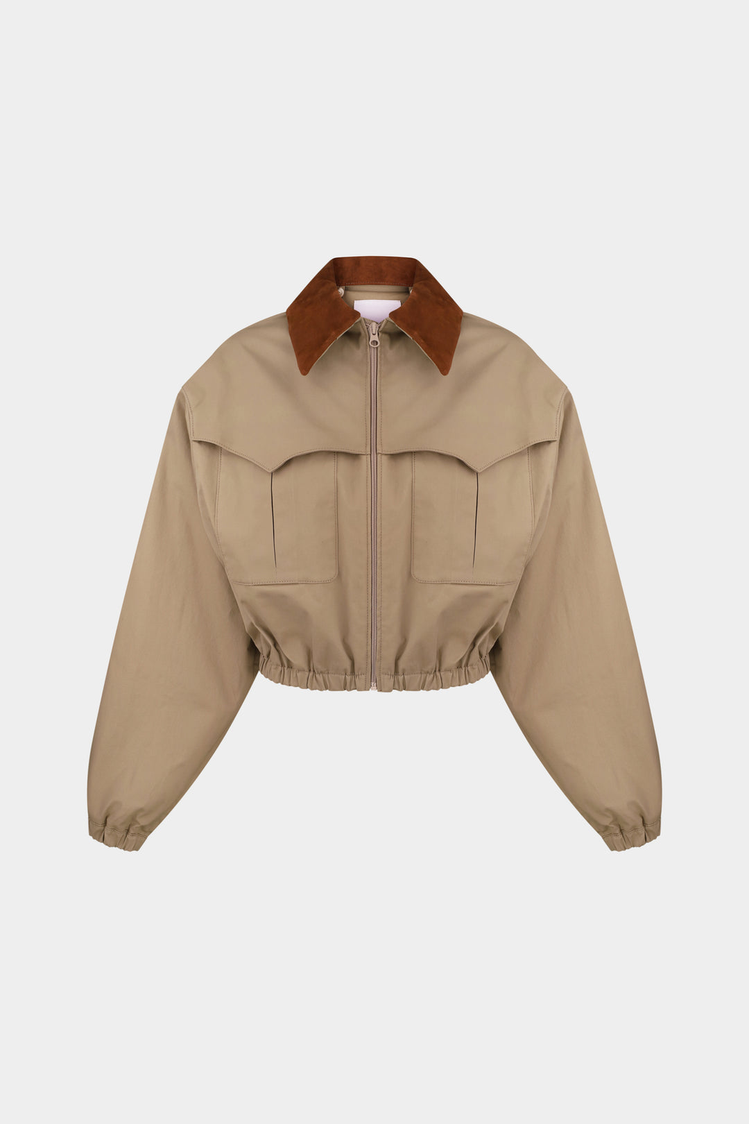 ADEL CROPPED COTTON BOMBER JACKET WITH REMOVABLE SUEDE COLLAR IN BEIGE