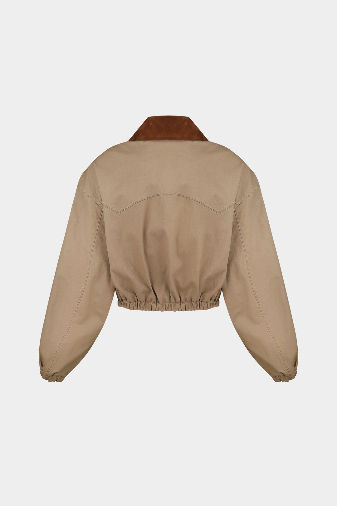 ADEL CROPPED COTTON BOMBER JACKET WITH REMOVABLE SUEDE COLLAR IN BEIGE