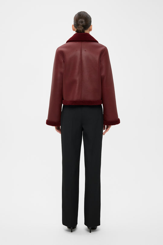 JOANNA CROPPED SHEARLING JACKET IN WINE RED