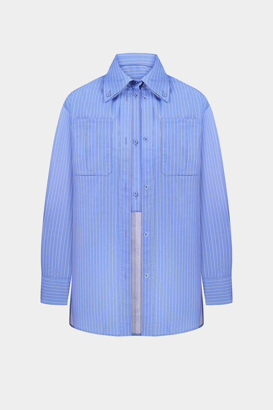 GANNA LAYERED COTTON SHIRT IN BLUE STRIPES