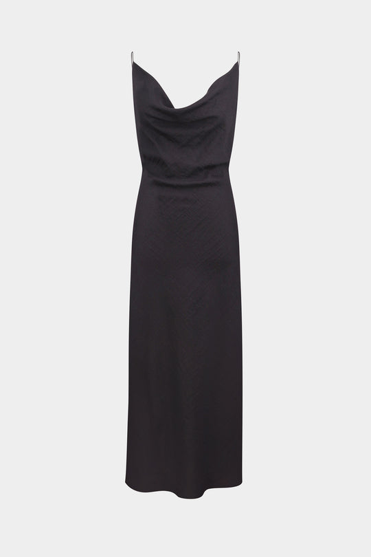 VIRA COWL NECK MIDI DRESS IN BLACK