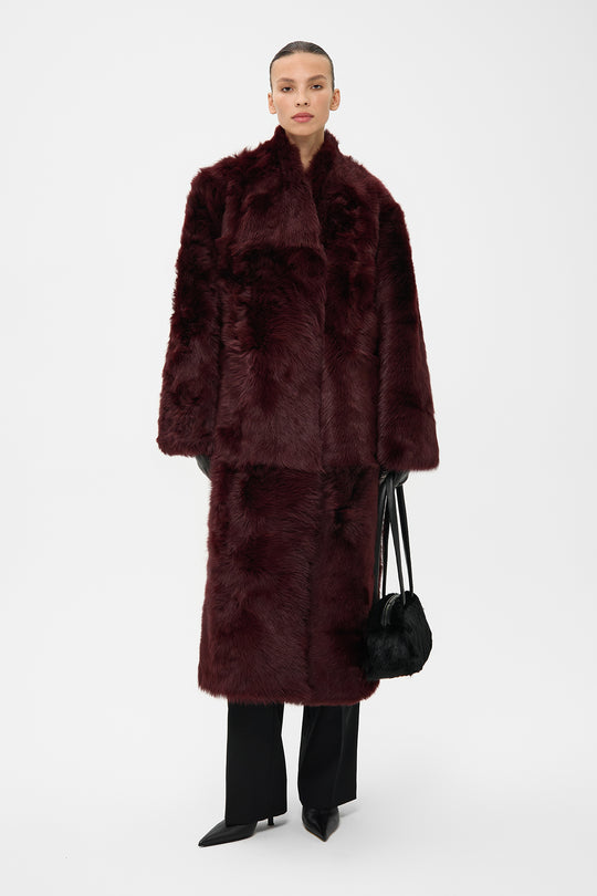 RIN TIGRADO SHEARLING COAT IN WINE RED