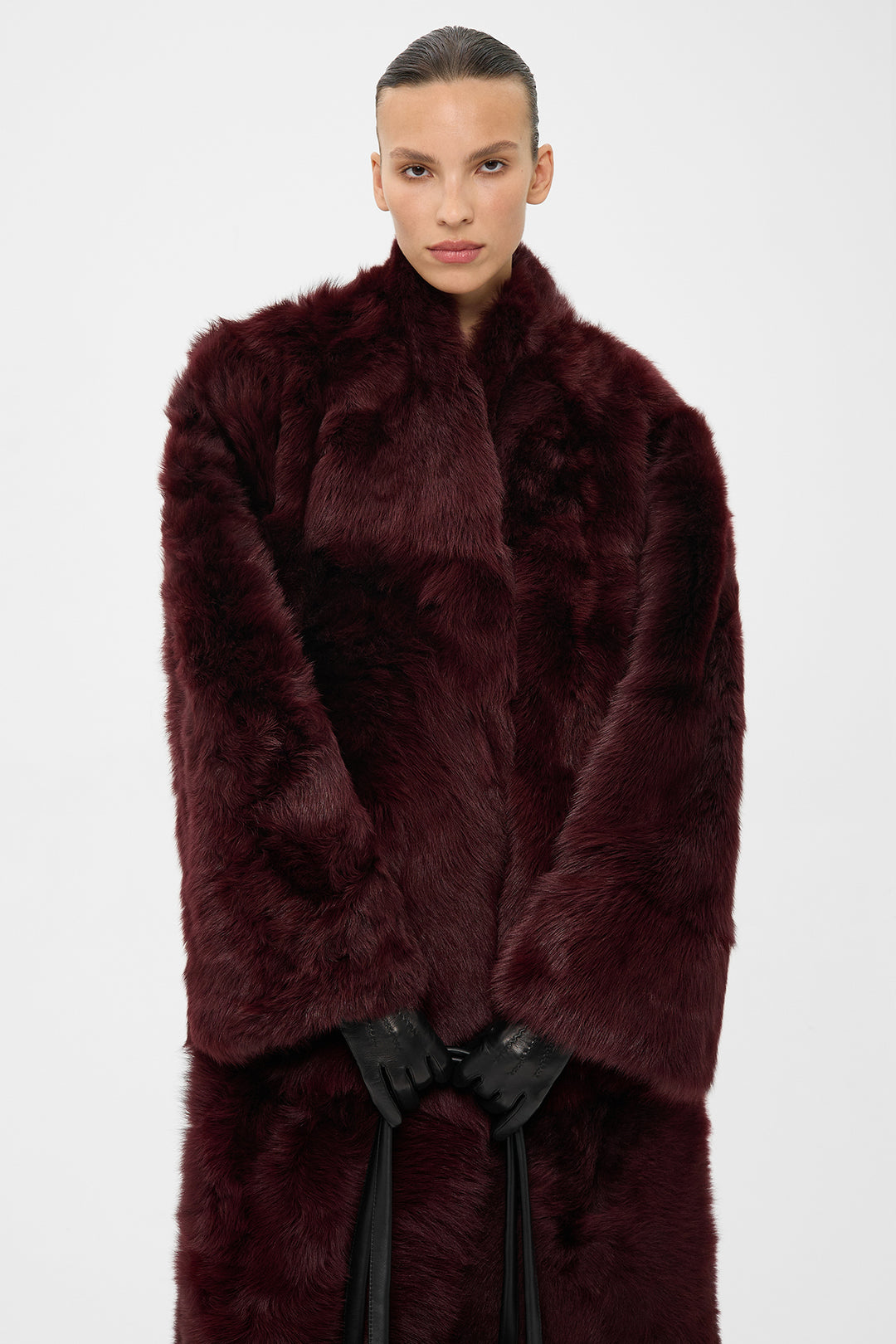 RIN TIGRADO SHEARLING COAT IN WINE RED