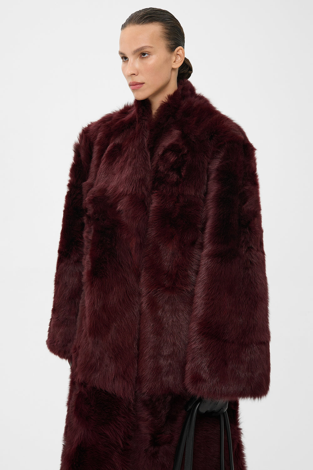 RIN TIGRADO SHEARLING COAT IN WINE RED