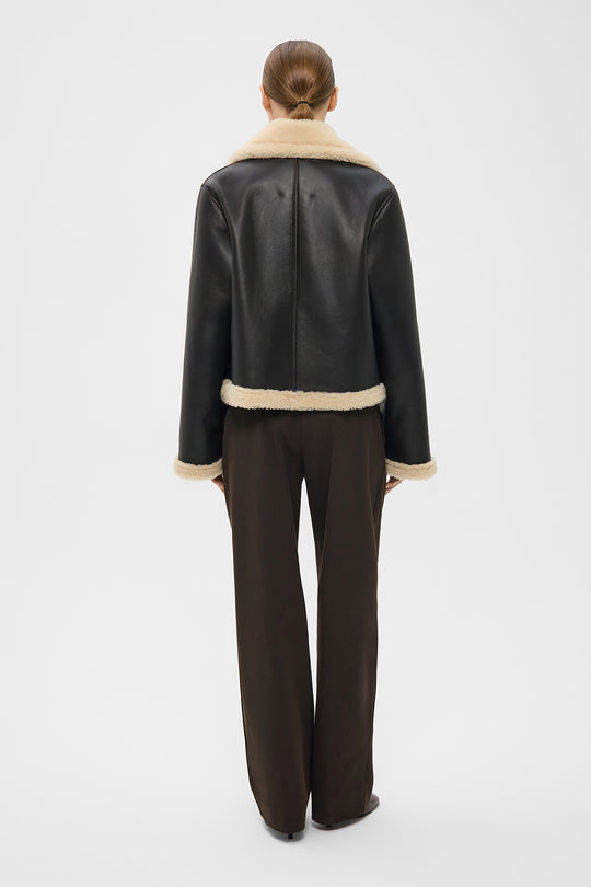 JOANNA CROPPED SHEARLING JACKET IN BLACK CHOCOLATE