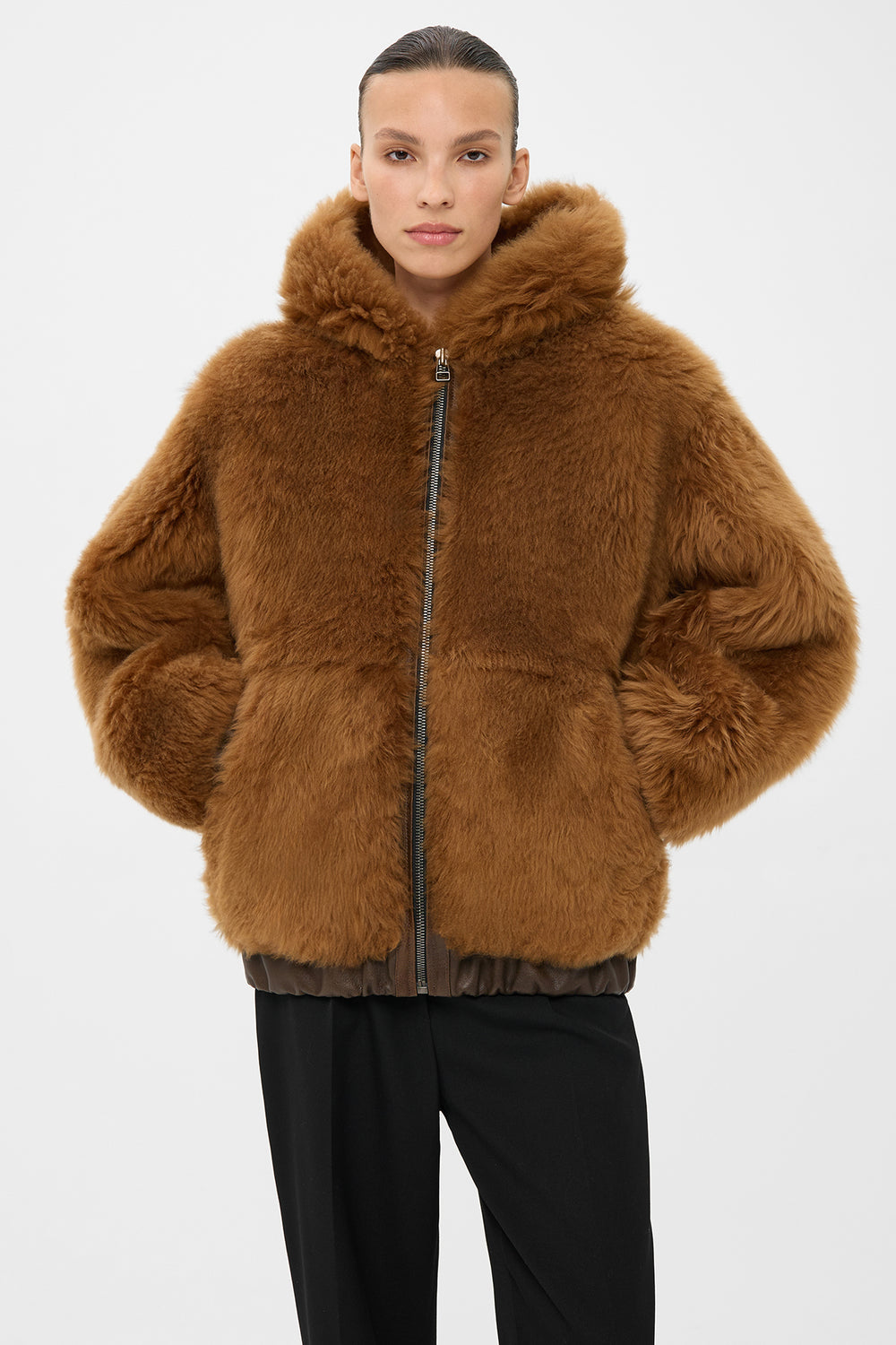 TEDDY VOLUMINOUS
 SHEARLING BOMBER JACKET IN CINNAMON