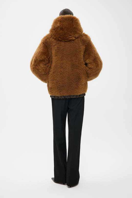 TEDDY VOLUMINOUS
  SHEARLING BOMBER JACKET IN CINNAMON