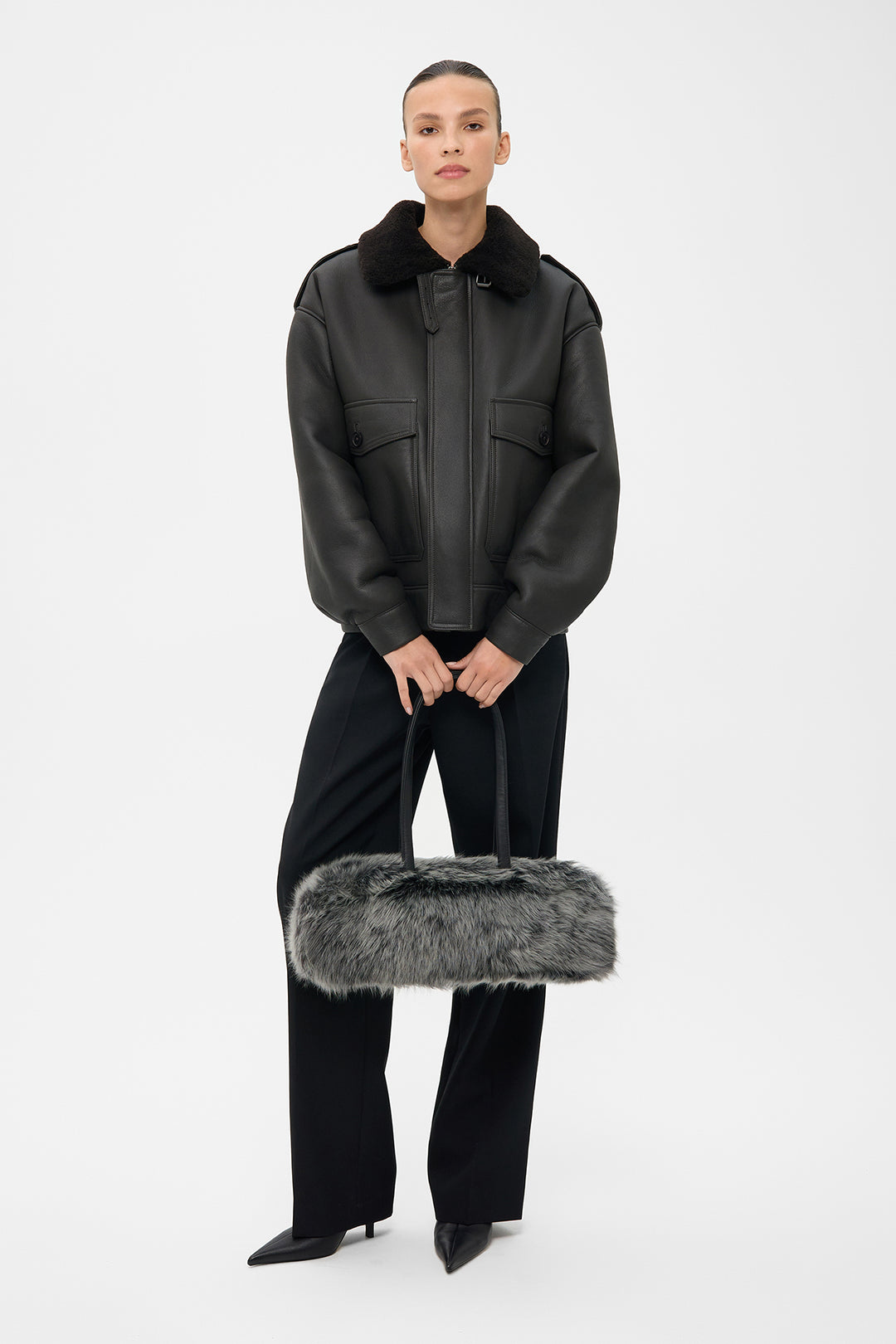 THOM SHEARLING BOMBER JACKET IN DARK BROWN