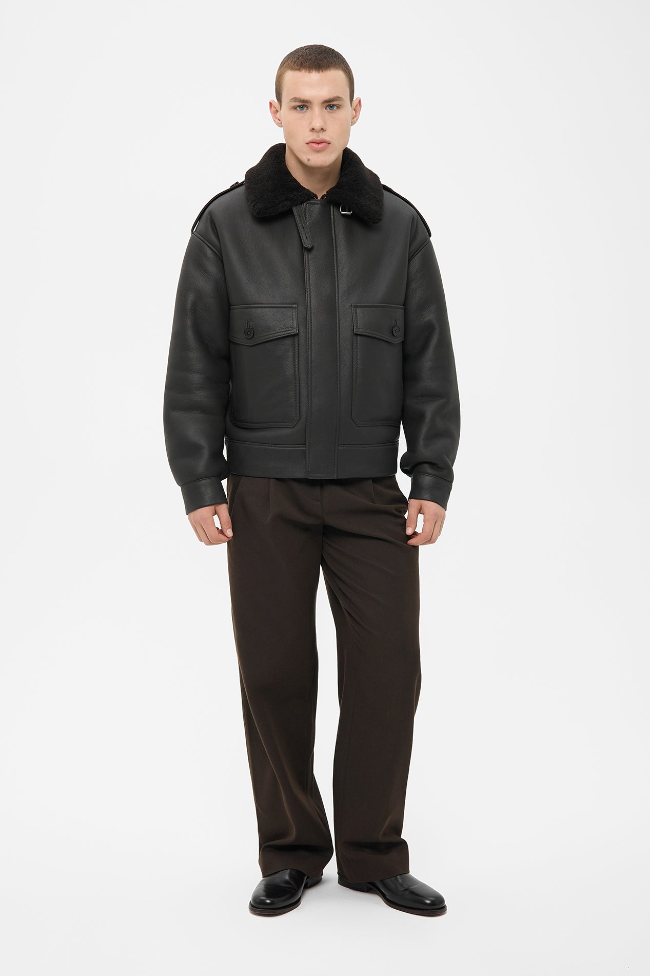 THOM SHEARLING BOMBER JACKET IN DARK BROWN (2307/2)