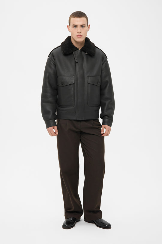 THOM SHEARLING BOMBER JACKET IN DARK BROWN