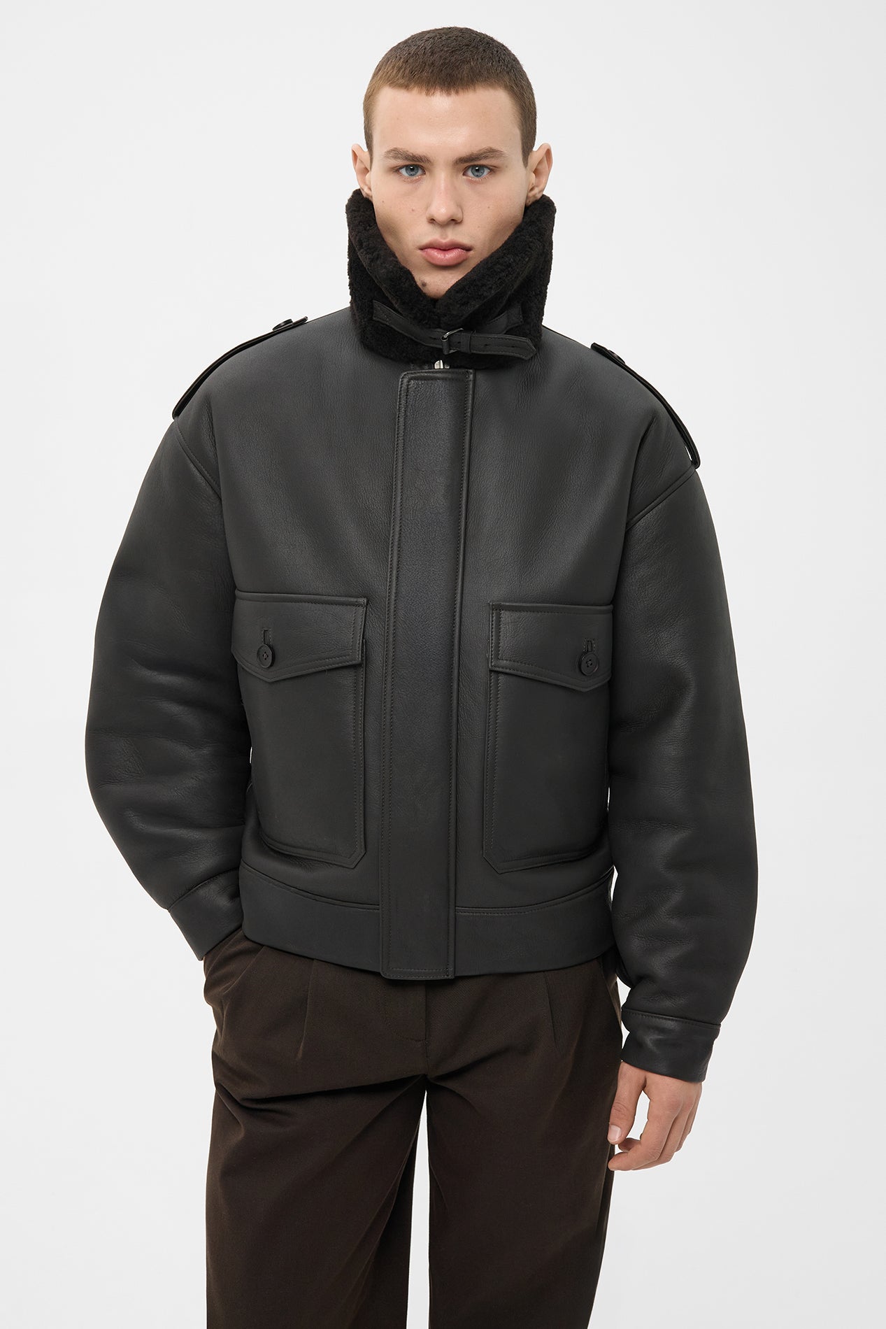THOM SHEARLING BOMBER JACKET IN DARK BROWN (2307/2)