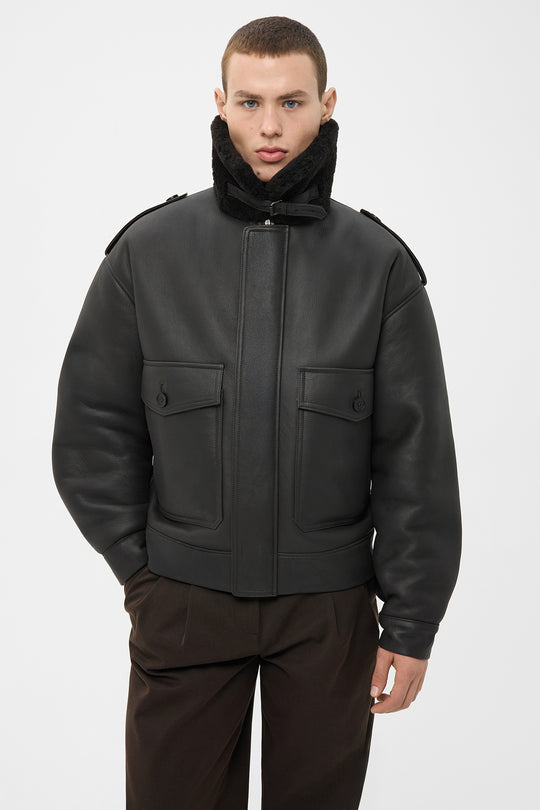 THOM SHEARLING BOMBER JACKET IN DARK BROWN