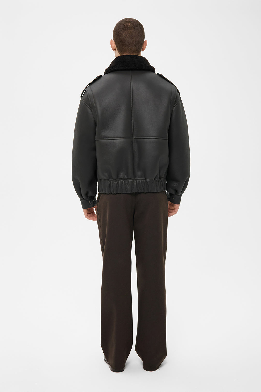 THOM SHEARLING BOMBER JACKET IN DARK BROWN