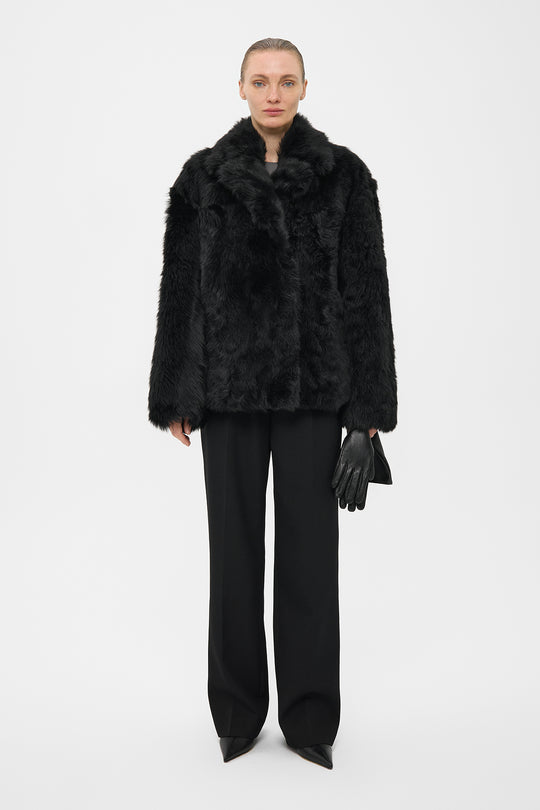 GABBY SHEARLING COAT IN OBSIDIAN BLACK